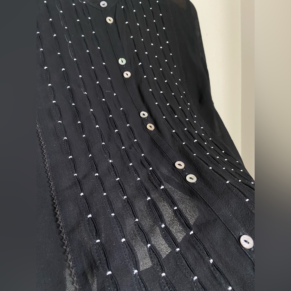 SUSAN BRISTOL Silk Black Button Up Sheer Blouse Size Small Vintage - Picture 13 of 15
